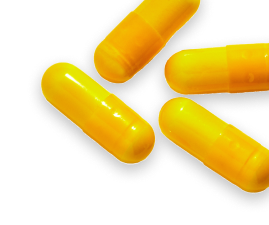 Four yellow anti-aging capsules on a white background.